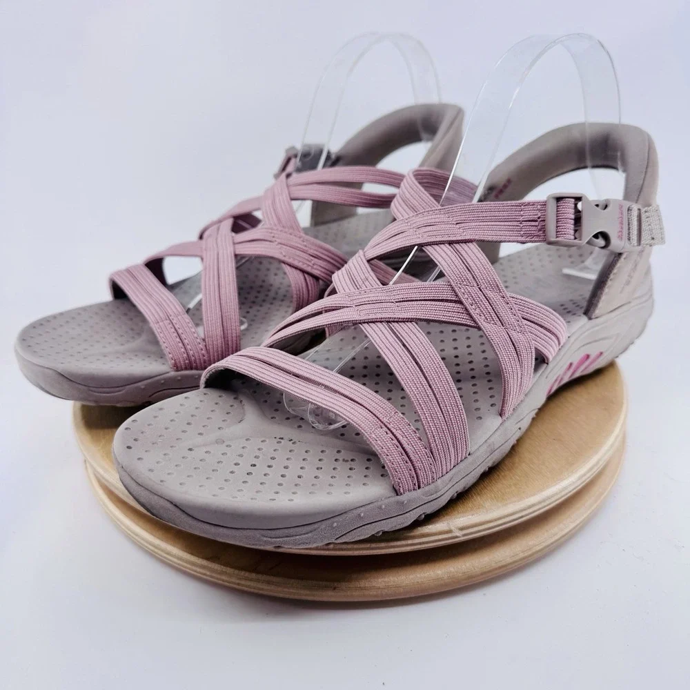 Skechers Reggae Slim Stretch Sandals Womens 11 Pink Taupe Comfort Sport slip in - Picture 2 of 7